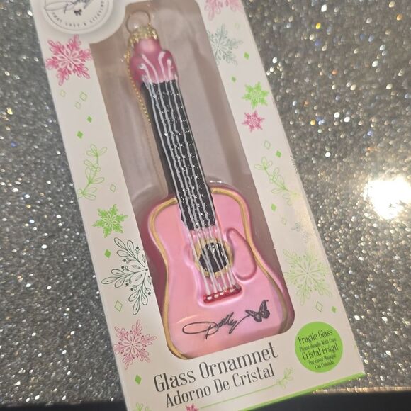 Dolly Parton Pink Guitar Glass Christmas Ornament - Picture 8 of 8